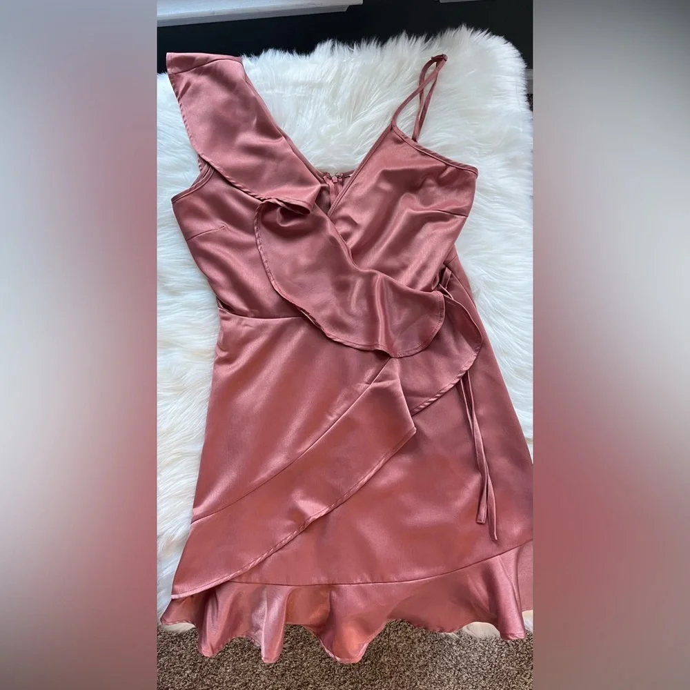 Jack by BB Dakota Blush Pink Satin Ruffled Mini Dress - Picture 5 of 8